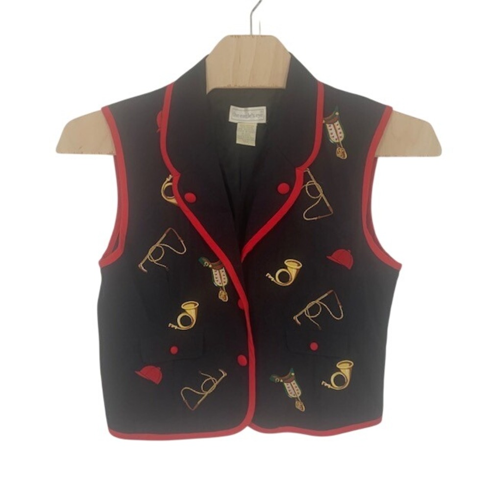 Vintage The Eagle's Eye L Equestrian Vest Embroidered Horse Riding Festive - Picture 2 of 8